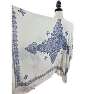 J for Justify Kimono Wrap Womens OS White Blue Paisley Medallion Boho Shawl‎